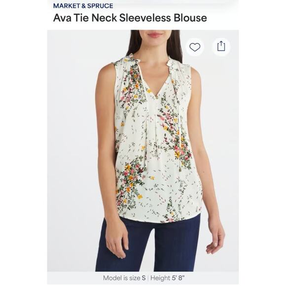 Market & Spruce (1X) Ava Tie Neck Sleeveless Blouse - Stitch Fix Floral Cluster - Picture 2 of 12
